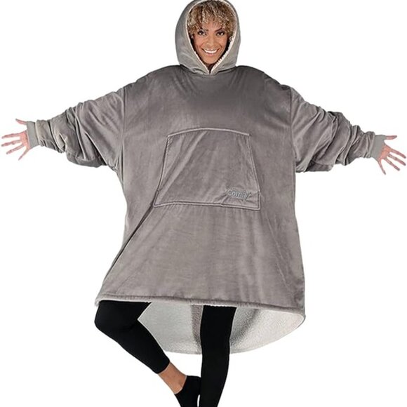 THE COMFY Original Microfiber Sherpa Wearable Blanket Hoodie Gray Men Women - Picture 3 of 10